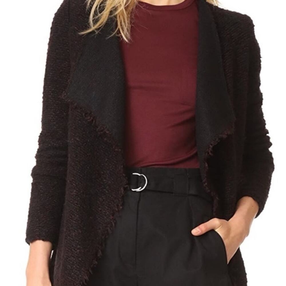 IRO Campi Black Burgundy Red Boucle Tweed Open Draped Jacket 36 S